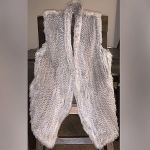 Luxe Long Length Rabbit Fur Vest in Gray - Size L